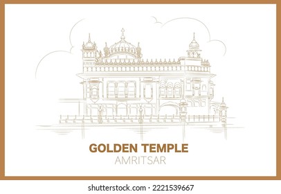 golden temple amritsar line drawing illustration