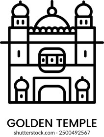 Golden Temple, Amritsar, Punjab, India. minimalist line art icon with editable stroke, historical landmark for web, mobile apps and UI.