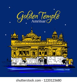 Golden temple Amritsar Punjab. Vector illustration. happy guru purab