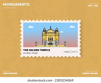 The Golden Temple Monument Postage stamp ticket design with information-vector illustration design