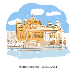 Der Goldene Tempel Sri Harmandir Sahib Amritsar Punjab Indien Religion Institution Vektorgrafik Stadt Illustration Linie Kunstskizze einfach