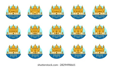 Golden Temple vector icon set in flat design style