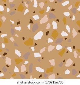 Goldenes Terrazzo nahtloses Muster. Moderne bunter Fliesenstruktur. Vektorillustration abstrakter Hintergrund.