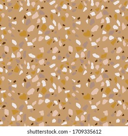 Patrón sin fisuras de terrazo dorado. Tejido moderno y colorido. Fondo abstracto vectorial.