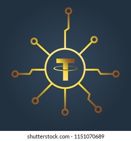 Golden tether digital currency, futuristic  technology  concept. Vector illustration
