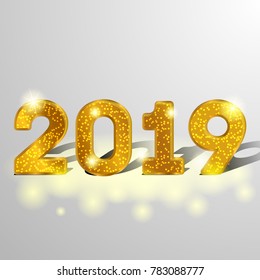 Golden text 2019, white background