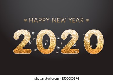 Golden text 2020 on abstract background for Happy New Year celebration greeting card design.