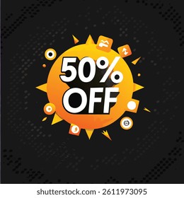 Golden text, 50% off isolated on white background. Off 50 percent. Sales concept. 3d illustration.