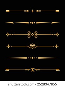 golden text divider ornament bundle design element with black background, Decorative elegant retro fancy lines dividers frame border for text vector