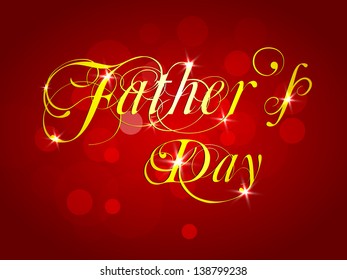 Golden text Fathers Day on red background.