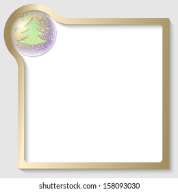 golden text frame with a Christmas motif and falling snow