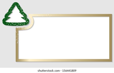 golden text frame with christmas tree