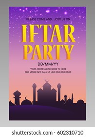 Golden Text Iftar Gathering , Poster, Banner, Invitation design for Islamic Holy Month, Ramadan Kareem celebration.