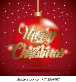 golden text merry christmas card ball and starry