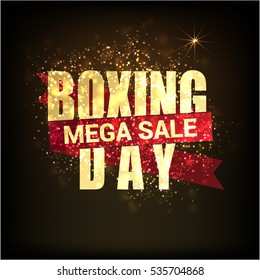 Golden text on black background. boxing day lettering for invitation and greeting card, prints and posters. Hand drawn inscription, calligraphic design. Vector illustration
