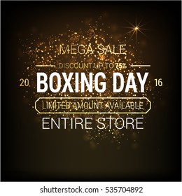 Golden text on black background. boxing day lettering for invitation and greeting card, prints and posters. Hand drawn inscription, calligraphic design. Vector illustration