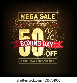 Golden text on black background. boxing day lettering for invitation and greeting card, prints and posters. Hand drawn inscription, calligraphic design. Vector illustration