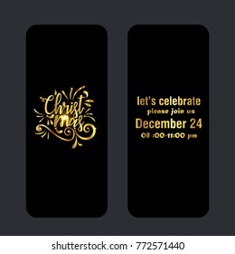 Golden text on black background. Merry Christmas 