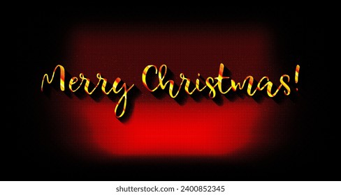 Texto dorado sobre fondo rojo oscuro. Feliz Navidad y Feliz Año Nuevo con letras para invitación y tarjetas de felicitación, impresiones y afiches. Inscripción dibujada a mano, diseño caligráfico. Ilustración del vector