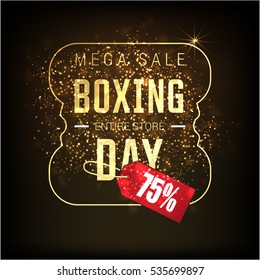 Golden text on glowing background. Boxing Day Sale lettering for invitation and greeting card, prints and posters. Hand drawn inscription, calligraphic design. Vector illustration