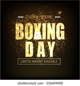 Golden text on glowing background. Boxing Day Sale lettering for invitation and greeting card, prints and posters. Hand drawn inscription, calligraphic design. Vector illustration