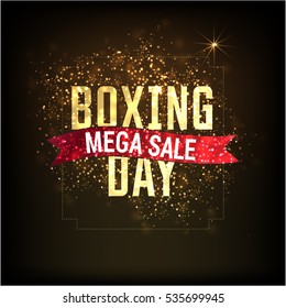 Golden text on glowing background. Boxing Day Sale lettering for invitation and greeting card, prints and posters. Hand drawn inscription, calligraphic design. Vector illustration