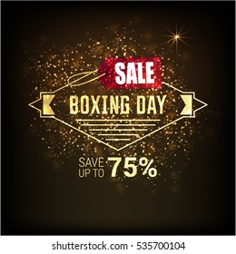 Golden text on glowing background. Boxing Day Sale lettering for invitation and greeting card, prints and posters. Hand drawn inscription, calligraphic design. Vector illustration