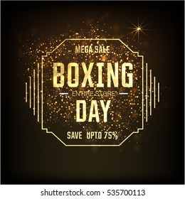 Golden text on glowing background. Boxing Day Sale lettering for invitation and greeting card, prints and posters. Hand drawn inscription, calligraphic design. Vector illustration