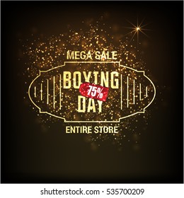 Golden text on glowing background. Boxing Day Sale lettering for invitation and greeting card, prints and posters. Hand drawn inscription, calligraphic design. Vector illustration