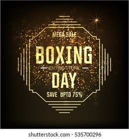Golden text on glowing background. Boxing Day Sale lettering for invitation and greeting card, prints and posters. Hand drawn inscription, calligraphic design. Vector illustration