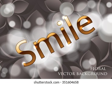 golden text on a gray background with floral ornament and bokeh effect