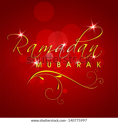 Golden Text Ramadan Mubarak On Red Image vectorielle de 