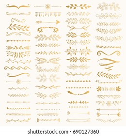 Golden text separators. Wedding ornaments. Vector dividers. Isolated.