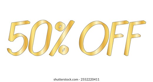 GOLDEN TEXT TYPOGRAPHY 50% OFF . 50% OFF BANNER DESIGN. 50% DISCOUNT BANNER. 