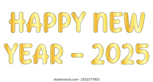 GOLDEN TEXT TYPOGRAPHY OF HAPPY NEW YEAR 2025. HAPPY NEW YEAR 2025 TEXT DESIGN. 