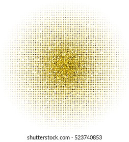 Golden texture. Background of confetti sparkles gold glitter. Circle halftone. Vector design.