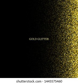 Golden texture. Black abstract background with golden dust particles. Festive design element. Brochure template. Banner.