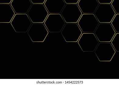 Golden texture geometric pattern. Abstract paper Hexagon black background pattern with copy space. Premium Vector