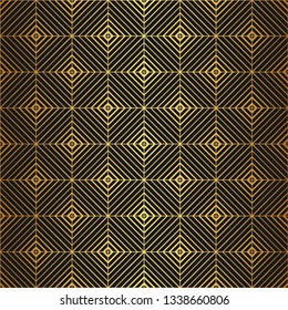 Golden texture. Geometric thin lines pattern. Golden repeat rhombus background. Vector wallpaper. Geometric background with squares.