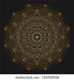 Golden texture. Geometric thin lines mandala. Golden pictogram element. Vector abstract geometric pictogram.