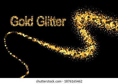 
Golden texture, gold glitters, golden dust in the form of a wavy wave on a black background