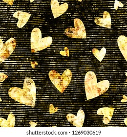 Golden texture with hearts. Abstract vector background for web page, banners backdrop, fabric, home decor, wrapping
