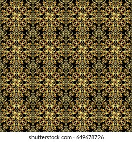 Golden texture on a black background. Vector seamless pattern with gold ornament.