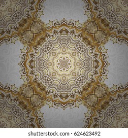 Golden texture on a gray background. Vector seamless pattern with gold ornament.