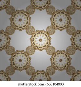 Golden texture on a gray background. Vector seamless pattern with gold ornament.