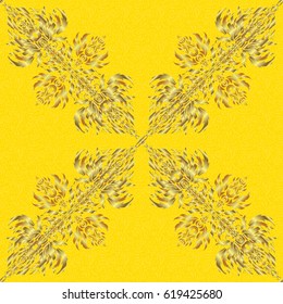 Golden texture on a yellow background. Vector seamless pattern with gold ornament.