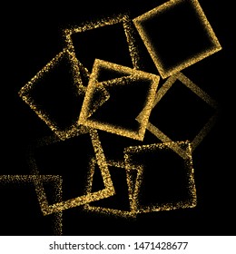 
Golden texture. Golden particles of sand on a black background. Frame, brochure template. Design element