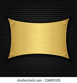 Golden texture plate with screws, vector illustration