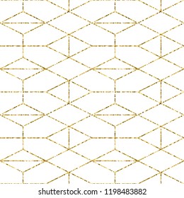 Golden texture. Seamless geometric pattern. Golden background. Vector seamless pattern. Geometric background with rhombus and nodes. Abstract geometric pattern.