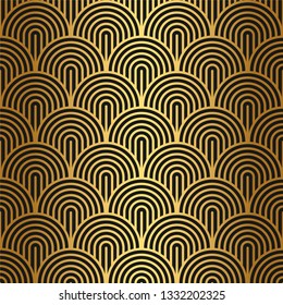 Golden texture. Seamless geometric pattern. Vector seamless pattern. Geometric background with circular repeat lines. Abstract stylish trendy geometric pattern.